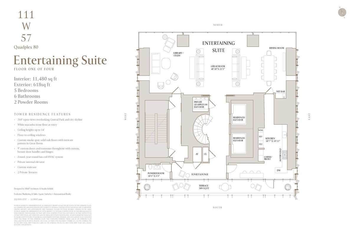 Luxury house Domaine served by 5 bedroom at 111 west 57th street, QUADPLEX 80 New york, 10019 United State